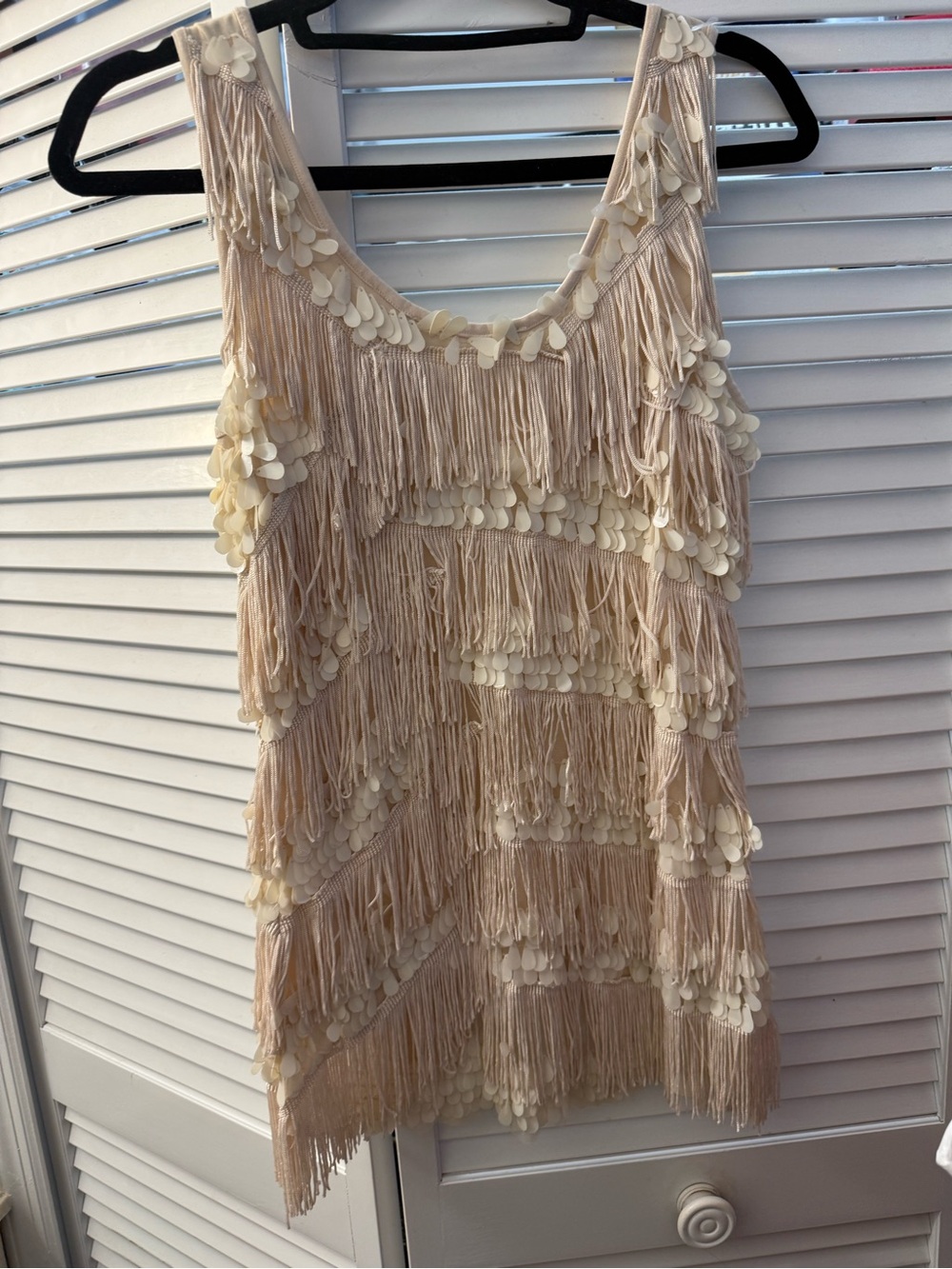 Boston Proper Cream Fringe & Sequin Tiered Tank